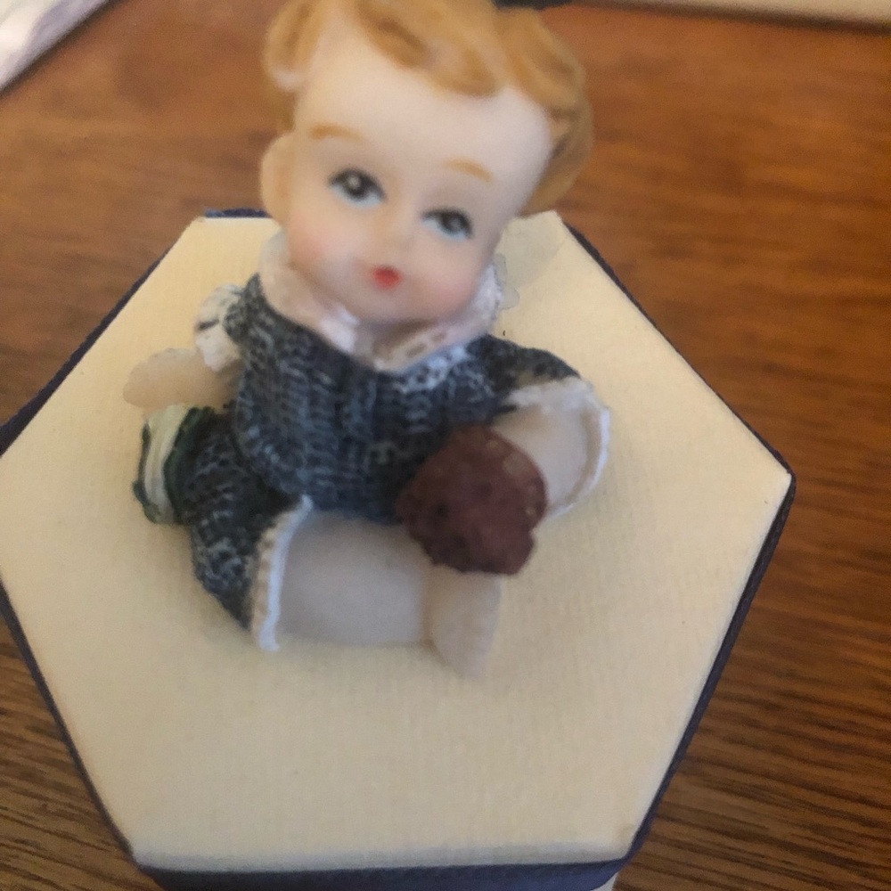 Porcelain Baby Boy  Figurine in Navy and Cream - Decorative Italian Bomboniere
